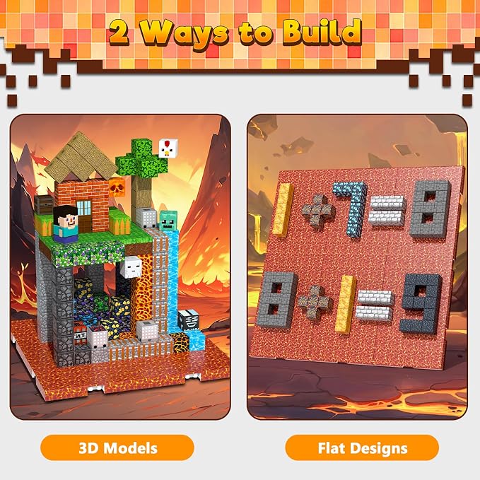 4PCS 4" x 4" Magnetic Building Block Base Plates for Kids, Strong Grip Magnetic Tiles Base Compatible with Most Popular Magnetic Blocks & Cubes, STEM Educational Toys for Boys Girls Ages 3+ (Lava)