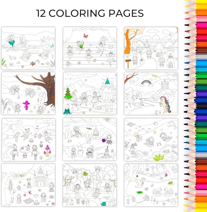 Fun Sticker Book for Toddlers 2-4 Years - Kids Activity Book with 12 Themes | Beautiful Stickers Entertain Toddlers Ages 2-4 or 4-8 While Traveling - Incl. Princess, Unicorn & Coloring Pages