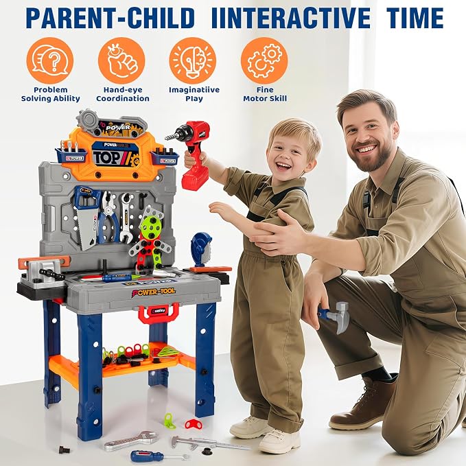 TooyBing Kids Tool Bench Set with Electric Drill and Realistic Tools, Construction Workbench Playset Toy for Toddler 3-5, Easy Set up, Kids Boy Toys, Birthday Gifts for Boys Age 3 4 5 Year Old