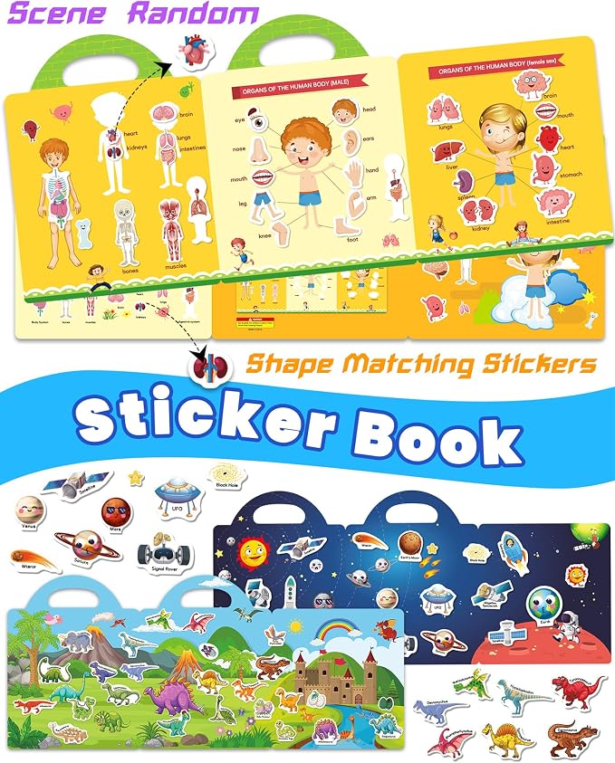 Walenced Reusable Sticker Book for Toddlers, Stickers for Kids, Toddler Toy | Toddler Craft Activities, Toddler Travel Toys, Boy Girl Birthday Gifts, Airplane Travel & Road Trip Essentials Kids