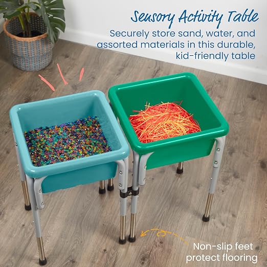 ECR4Kids 2-Station Sand and Water Adjustable Play Table, Sensory Bins, Seafoam/Emerald | Durable plastic/steel, GREENGUARD Gold Certified, 3-5 years, 80 lb capacity, adjustable legs, easy-lift lids, indoor/outdoor