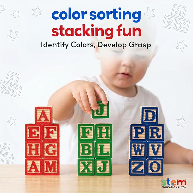 Skoolzy 30 Pc Baby Blocks, Wooden ABC Blocks, Alphabet Learning, 2-5 | Small Wooden ABC Blocks for Toddlers 2-5 - Alphabet Learning & Building Toys, Educational