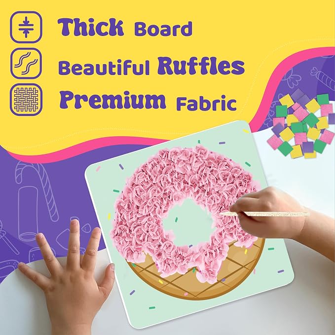 jackinthebox Poke Art Candyland Crafts Kits for Kids, Girls Gift, Ages 4-8 | 1400 fabric pieces, travel arts activities & birthday gifts, mess-free toddler, age 4 5 6 7 8 9 year old, flower pressing