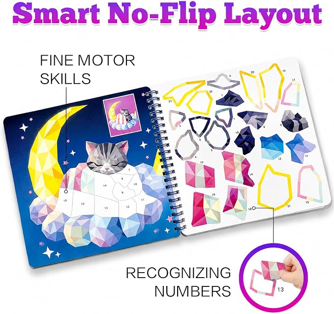 Elite Panda Sticker by Number Books for Kids Ages 4-8, 3-Pack, Unicorn Cat | 30 Sticker Pictures. Paint with Stickers Activity for Girls & Boys. Travel Toys, Car Rides & Quiet Time. Birthday Gift