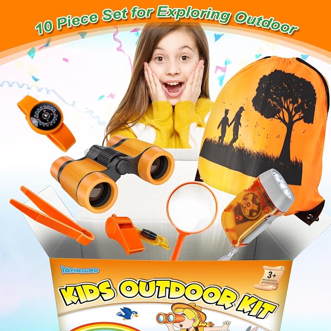 Kids Explorer Kit & Bug Catcher Kit, 7 Pcs Kids Outdoor Exploration Set | Camping Gear with Backpack & Binoculars, Ideal Outdoor Adventure Toys for Boys Girls 3-12