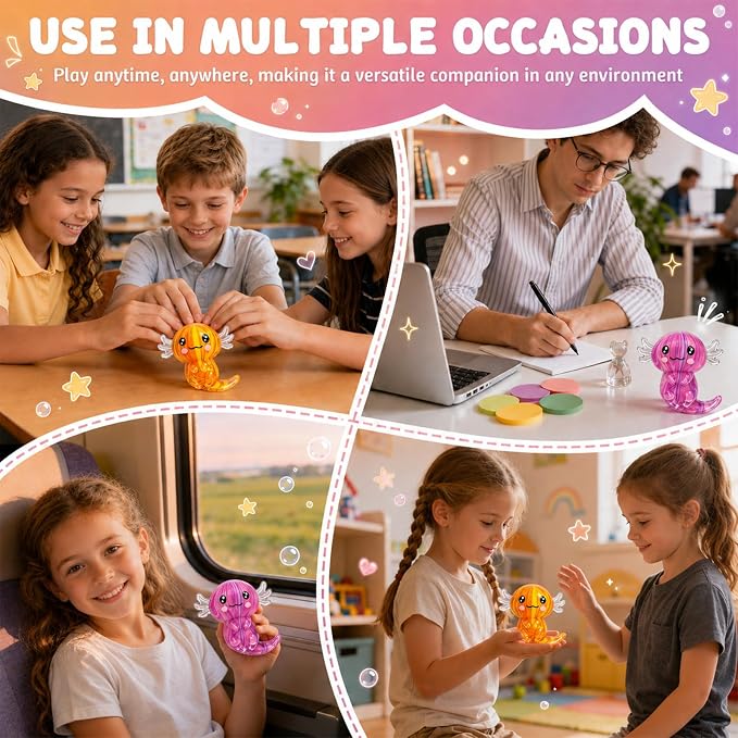 2 Pcs Axolotl Squishy Stress Relief Toy, Stretchy Axolotls Stress Soft Squeeze Sensory Fidget Toys for Kids Adults, Cute Axolotls Squishies Party Favors Classroom (YellowPink)