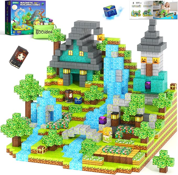 Magnetic Blocks - 100PCS 0.8" Building Cubes Mine Magnet World Craft Set | Sensory Autistic Kids Friendly Focus Toys - Magical Enchanted Playset, STEM Creative Toy Gifts for Ages 3-5 4-6 5-7 8-12