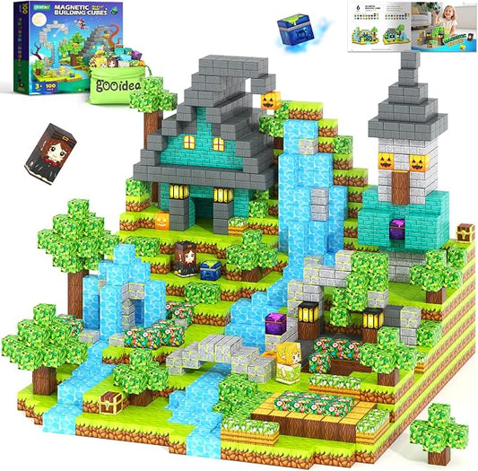 Magnetic Blocks - 100PCS 0.8" Building Cubes Mine Magnet World Craft Set | Sensory Autistic Kids Friendly Focus Toys - Magical Enchanted Playset, STEM Creative Toy Gifts for Ages 3-5 4-6 5-7 8-12