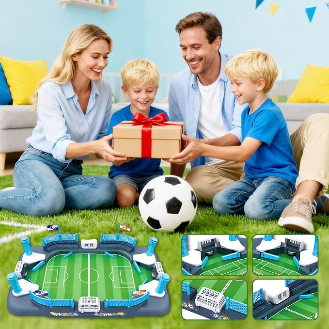Mini Soccer Board Game for Kids Ages 6-12 Tabletop Foosball Toy Gift | Mini 4-Flipper Foosball Toy, 2 Player Indoor Battle Game with Built-in Score Keeper, Interactive Family Game Night Toy