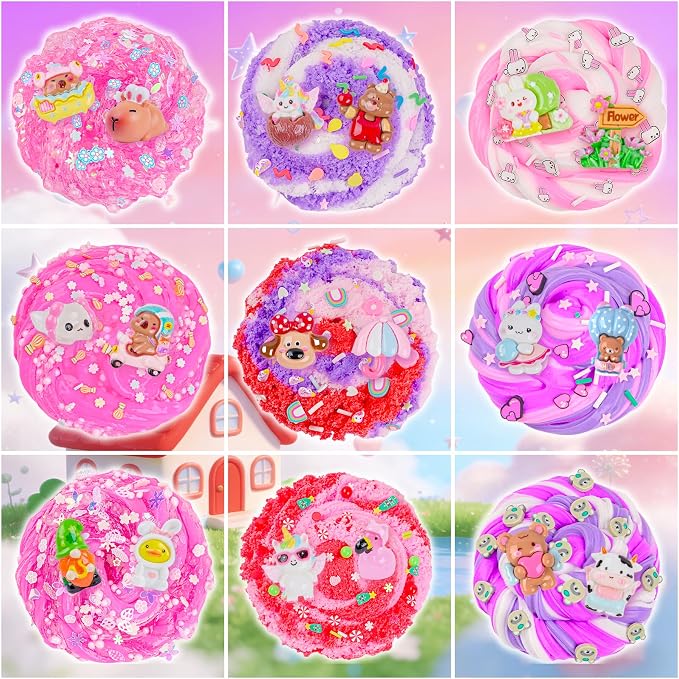 12-Pack Pink Slime Kit for Girls, Butter Cloud Squishy Party Favor Set | Goodie bag stuffers, Easter basket fillers, classroom prizes and sensory slime toys with clear slime for kids ages 4-10