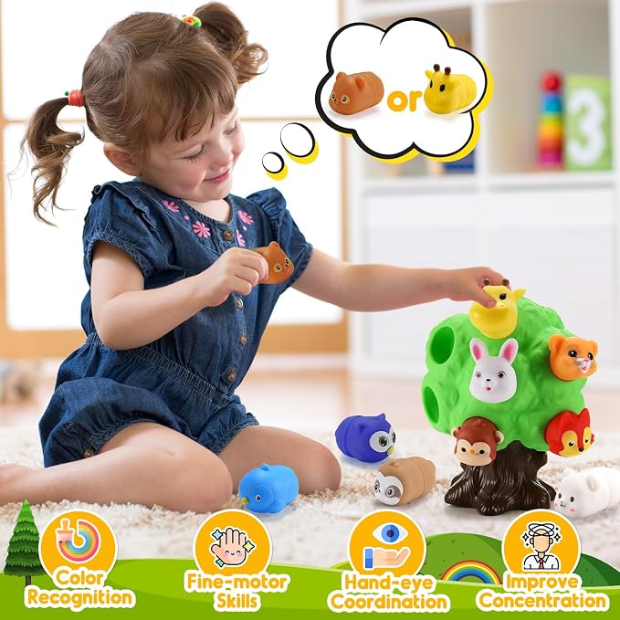 Gifts for 1-5 Year Old Boys, Toddler Toys Farm Animal Learning Toy for Toddlers 1-6 Forest Animal Playset Montessori Toys for 2-6 Girls Sensory Easter Birthday Gifts for Boys