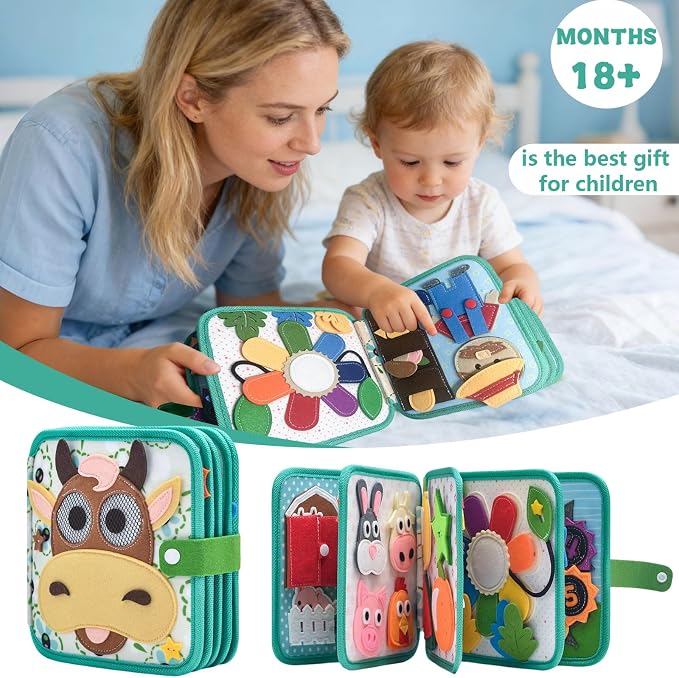 Road Trip Toys for Toddlers 1-3,Felt Board for Toddlers 1 2 3 yeas Old. Quiet Book Airplane Travel Toys, Sensory Early Learning Educational Activity Books, Birthday Gifts (Pure Little Calf)