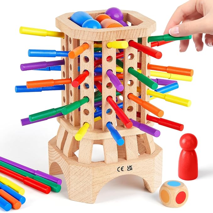 Montessori Wooden Board Game, Colorful Sticks Educational Toy for 3-6 Year Old Kids, Fine Motor Skills Toys, Family Travel Game for 3+ Year Olds, Birthday Gift for Boys and Girls