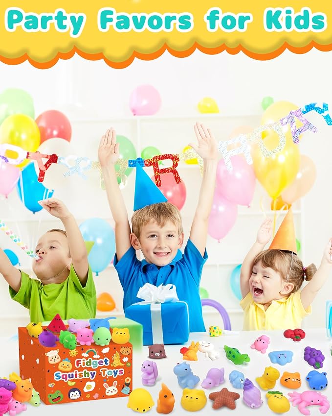 100 Pack Kawaii Squishy Toys, Fidget Party Favors for Kids 3-5, 4-8, 8-12 | Treasure Box Toys for Students, Classroom Prizes, Mini Birthday Gifts, Goodie Bag Stuffers, Bulk Fidget Squeeze Toy