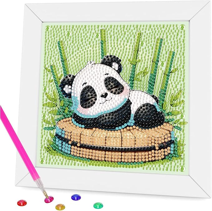 Gemozaic Diamond Art Kits for Kids with Frame, Panda Diamond Art for Kids Ages 4-6-8 for Gift Home Wall Decor (7x7inch)