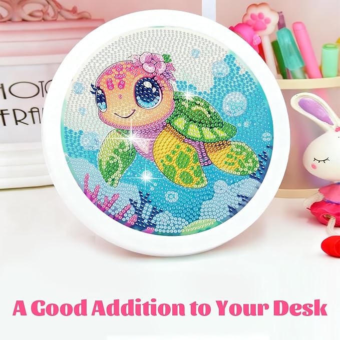 Gemozaic Sea Turtle Diamond Art Kits for Kids Ages 6-8-12, Round Frame | Sea Animal Diamond Art for Kids 6 8 9 10 12 Year Old, Easy Kid Big Gem Painting, DIY Arts and Crafts for Girl Birthday Gift