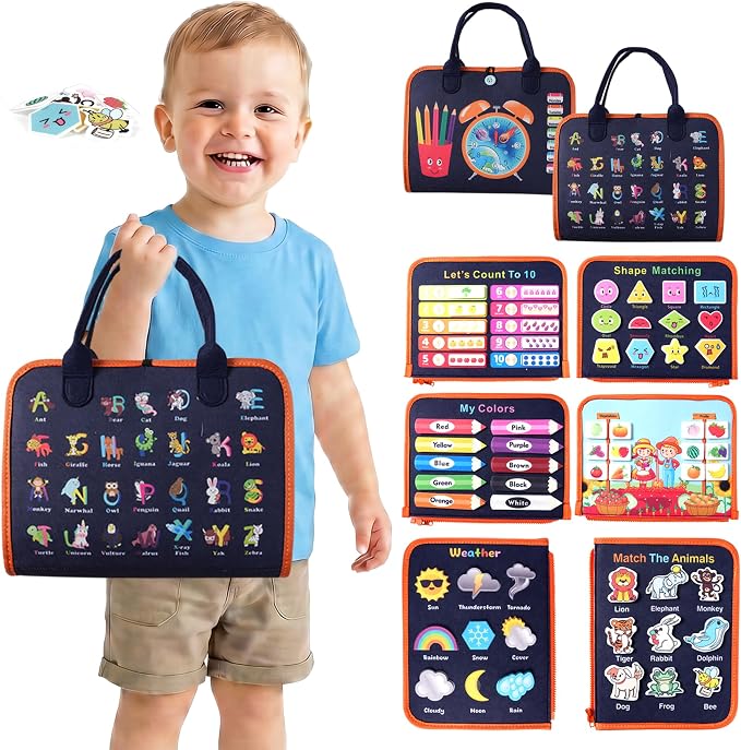 Teefrye Toddlers Busy Board Montessori Toys for Boy Learning Activity Book | Busy Book Travel Toys for Airplane Car, Educational Fine Motor Skills, Birthday Gifts for Boys Toddlers