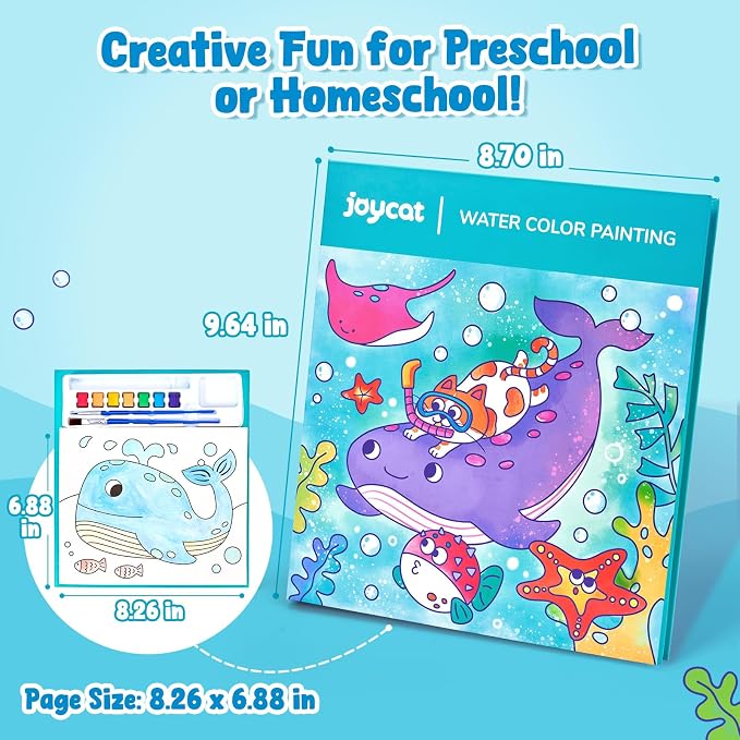 JoyCat Paint with Water Coloring Books for Toddlers (Sea Animals) | Watercolor Painting Set for Kids Ages 3-5 & 4-8, Arts & Crafts Drawing Activity Travel Toy, Birthday Gifts for Boys & Girls