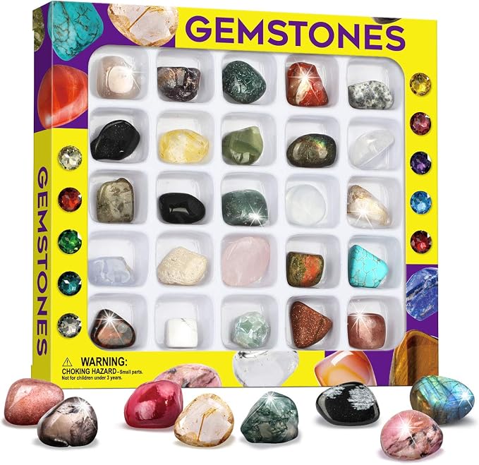Piano Potato Rocks Collection 25PCS Rock and Mineral, STEM Geology Toy 6-12 | Tumbled Stones & Healing Crystals, Gemstones for Kids Learn Mineral Properties, Great Gift for Young Rock Collectors