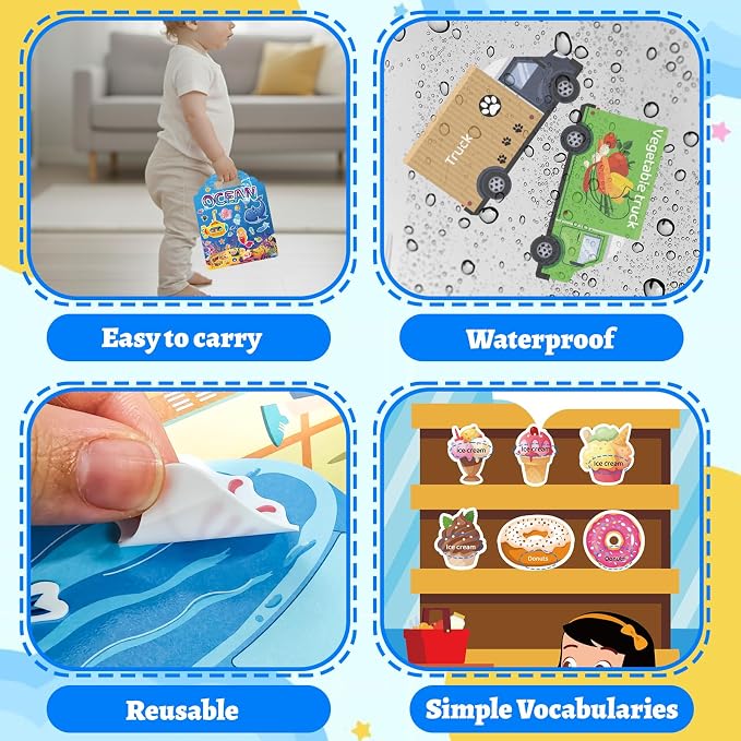 4 Pack Jelly Reusable Sticker Books for Toddlers | Toddler Toys,Birthday Gifts for Boys Girls,Airplane Travel & Road Trip Essentials Kids