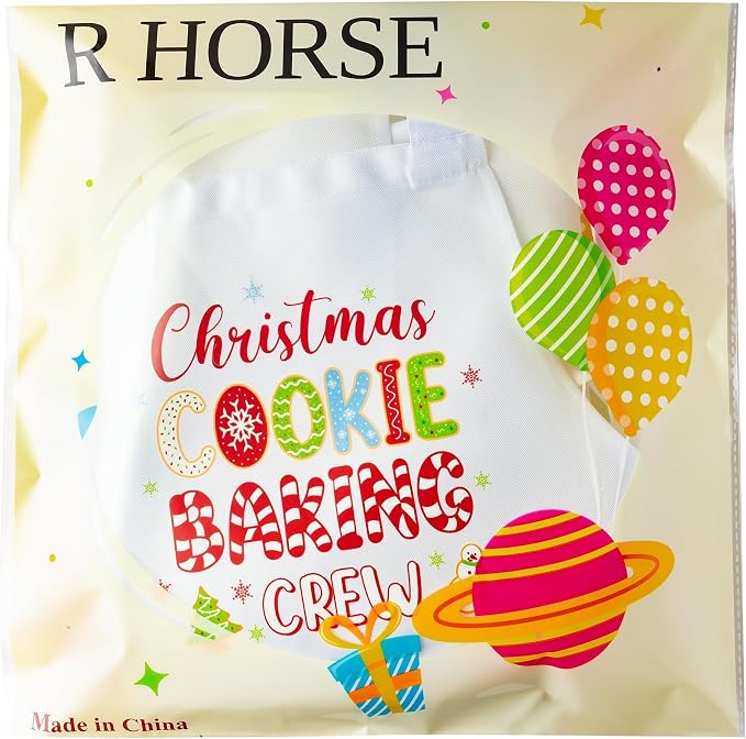 R HORSE 2 Pieces Christmas Kid Apron and Chef Hat Set, Pretend Play Toy | Xmas White Christmas Cookie Baking Crew Children Kitchen Apron, Ideal for Cooking, Baking, Painting, Birthday Christmas Gift