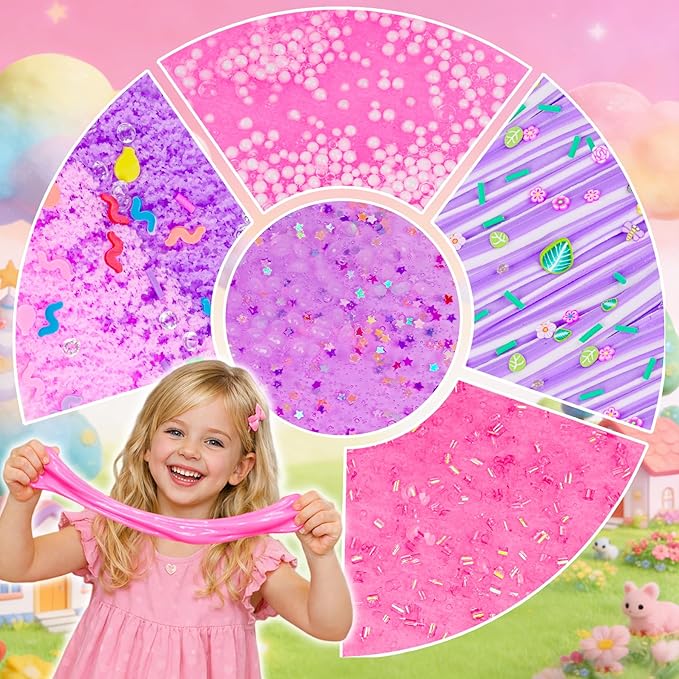 12-Pack Pink Slime Kit for Girls, Butter Cloud Squishy Party Favor Set | Goodie bag stuffers, Easter basket fillers, classroom prizes and sensory slime toys with clear slime for kids ages 4-10