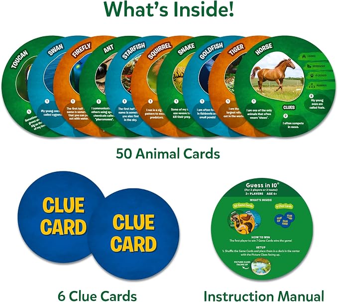 Skillmatics Guess in 10 Animal Picture Clues | Perfect for Boys, Girls, Kids, and Families Who Love, Card & Board Games, Educational Games, Gifts for Ages 6, 7, 8, 9 & Up