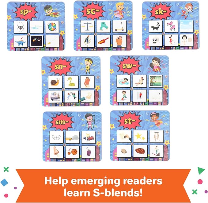 Melby Toys Super Blends Phonics Reading Game for Kids Ages 6-8 | 22 Consonant Blends, Digraphs & CVC Words | Kindergarten, 1st & 2nd Grade Reading Board Game | Learn to Read & Spelling Game