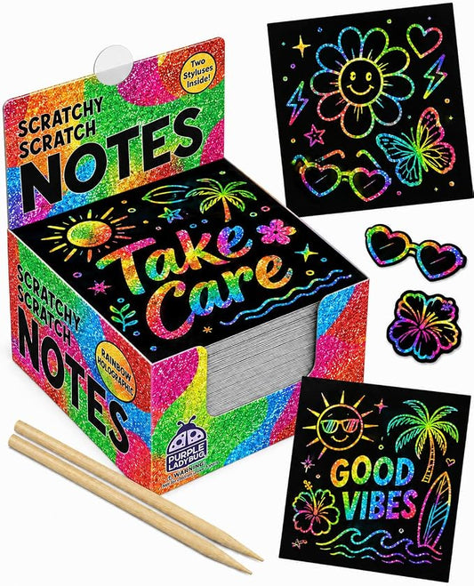 Scratch Notes - 150 Pcs Rainbow Holographic Scratch Art Paper | Gifts for Teen Girls & Boys, Back-to-School Classroom Must Have Essentials, Stocking Stuffers, Trendy Stuff for Teen Girls