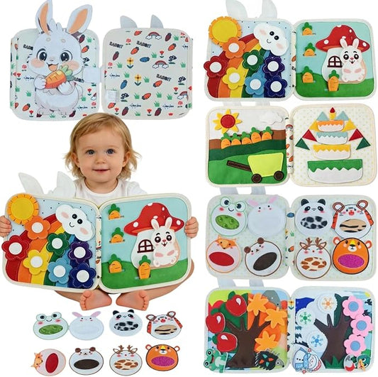 Montessori Forest Animals Busy Book, Airplane Travel Felt Quiet Busy Board for Toddler 1-3, Preschool Kids Learning Activities Sensory Toy to Develop Fine Motor Skills, Boys Girls Birthday Gift (#B)