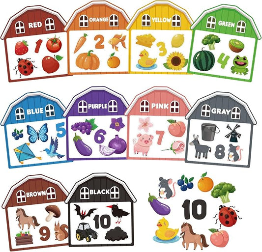 10Pcs Magnetic Color Sorting Cute Farm Animal Fridge Magnets for Toddlers | 60 Toddler Magnets for Refrigerator Early Education Toddler Color Sorting Learning Activities Boys Girls Gifts