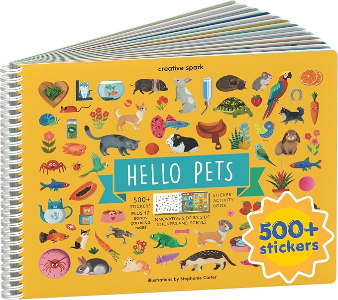 Cupkin Pet Animals Coloring & Sticker Activity Book | 500+ Stickers | Spiral-bound kids craft format with 12 scenes, 12 art pages, side-by-side viewing, and an easy-peel design for ages 2–8