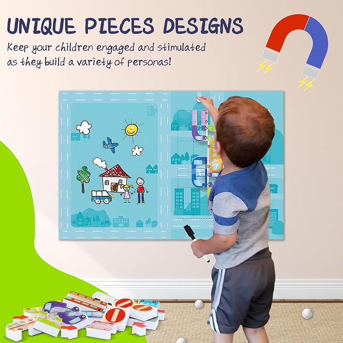 Marble Run for Kids, Vertical Magnetic Marble Maze Track with Doodle Board & Residue-Free Nano-Adhesive, STEM Explorers Brain Teaser Toy for Boys Girls Ages 3-12, Creative Thinking Games Gifts | Explorers Brain Teaser Toy with Doodle Board & Residue-Fr...