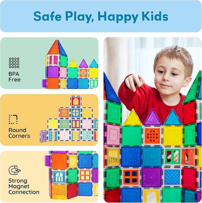 PicassoTiles Window and Door Clip On Magnetic Blocks Magnet Tiles Magnets Building Tile Construction Toy Set STEM Education Toys Learning Kit Stacking Block Playset Boys & Girls Age 3+ PT30