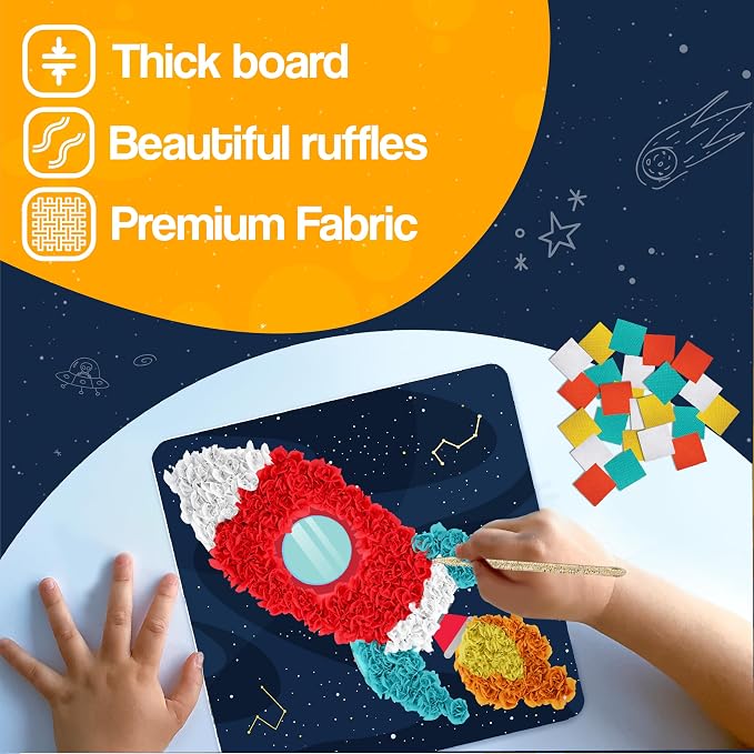 jackinthebox Poke Art Space Crafts Kits for Boys Kid, Activity Toy Ages 4-8 | 1200 fabric pieces, fun travel activities & kits, birthday gift for kids & toddler, age 4 5 6 7 8 year old, flower pressing
