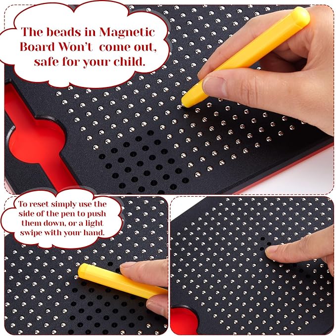 Yexiya 3 Pcs Magnetic Drawing Board for Kids, Toddler Travel Drawing Kit Magnet Sketch Thread Board with Stylus Pen and Beads Toy for Child Quiet Time Activities (7 x 8.5 Inches,Black)