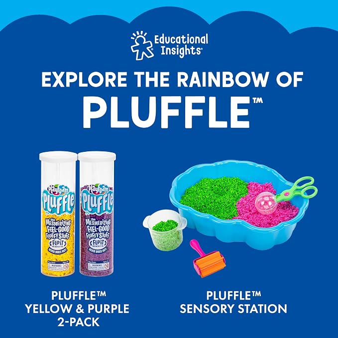 Educational Insights Pluffle 2-pack (Red & Blue) - Preschool Sensory Bin Filler, Tactile Sensory Toys for Toddlers 3-4, Mess Free Slime Alternative, Satisfying Foam Sand Bin Filler