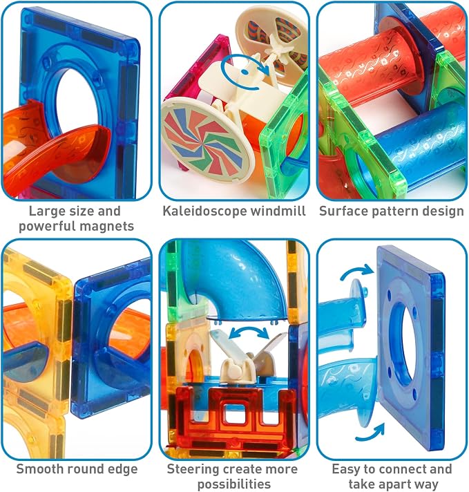 MAGBLOCK 176PCS Magnetic Tiles Marble Run Set Building Blocks for Ages 8+ | Magnet Game with Ball Run Race Track, Magnetic Building Blocks, Stem Gifts Kids Toys for Girls & Boys Promoting Focus