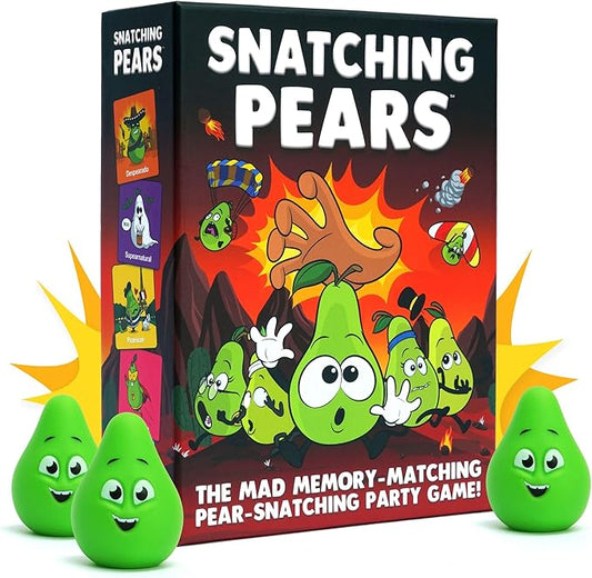 SNATCHING PEARS – The Hilarious Memory-Matching, Pear-Snatching Card Game | An award-winning, adrenaline-filled board game the whole family will love. Stuffed with pear-puns & squishy pears! Ages 7+