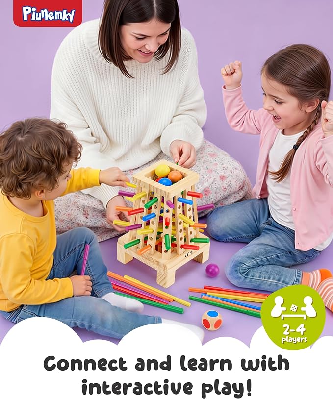 Montessori Wooden Board Game, 36 Colorful Sticks Board Games for Kids 4-6, Fine Motor Skills Toy Math Learning Montessori Toys for 3 4 5 6 Year Olds, Wooden Stick Game Family Games, Gift Boys Girls