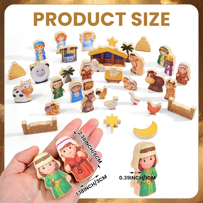 Kathfly 36 Pcs Wooden Community Helpers Nativity Scene, Career Figures Toy | Multicultural Career Blocks for Social Emotional Learning, Creative Play Figures, Preschool Classroom Teaching Wooden Set