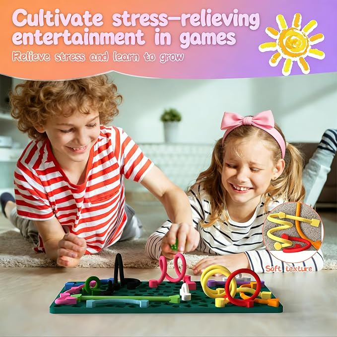 2PCS Sensory Activity Board, Silicone Fidget Toys for Calming and Stress | Autism Quiet for Adults, Toddler Sensory Toys for ADHD, Road Trip Essentials for Kids, Portable Travel Bag & 24 Strings
