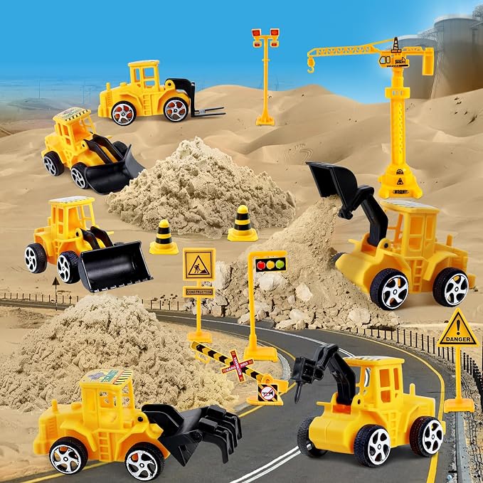 ESSENSON Construction Sensory Bin for Kids - 4LBS Magical Sand | Play Sand Kit with Toy Truck, Pretend Play Beach Sensory Toy, Sandbox, Gifts for Girls and Boys
