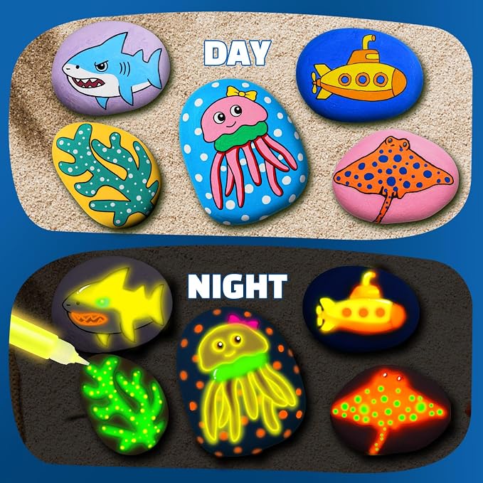 EPUMP Rock Painting Kit for Kids - Glow in The Dark Arts and Crafts Supplies Kits for Girls Boys - Kids Activities Creative Art Set Birthday Gifts DIY Paint Toys for Age 6 7 8 9 10 11 12 Years Old