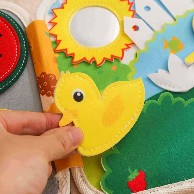 GOODMOM Busy Book for Toddlers Age 1-3 – Interactive Quiet Felt Activity Book with Hide-and-Seek Squirrel, Travel Toys for Kids, Montessori Learning Toys, Fine Motor Skills