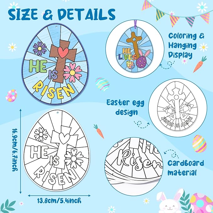 ANGOLIO Easter Color Your Own Egg Ornaments Kit for Kids 83Pcs Christian Religious DIY Coloring Craft Kit Cross He is Risen Jesus is Alike Card Sunday School Classroom Church Party Art Craft Project