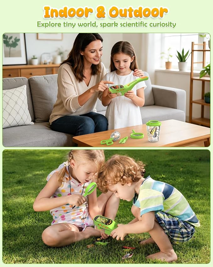 Bug Catcher for Kids,Kids Microscope,3-in-1 Insect Catching Kit for Kid | 2MP Camera Screen STEM Learning Toy,500x Magnification Insect Viewer Nature Exploration Outdoor Educational Gift for Boy Girl