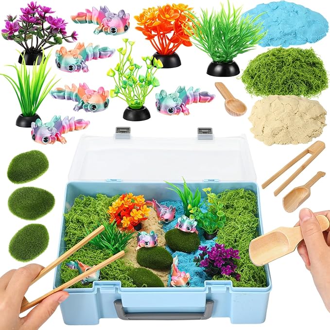 Jenaai Axolotl Sensory Bin Axolotl Sandbox Sand Kit Sensory Bin Filler Education Activities DIY Making Kit for Pretend Learning Game Play Ideal Decorations Gift Spring Sorting Counting Training