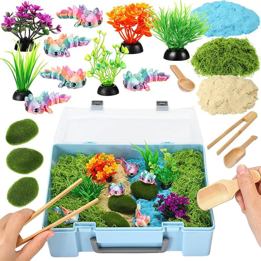 Jenaai Axolotl Sensory Bin Axolotl Sandbox Sand Kit Sensory Bin Filler Education Activities DIY Making Kit for Pretend Learning Game Play Ideal Decorations Gift Spring Sorting Counting Training