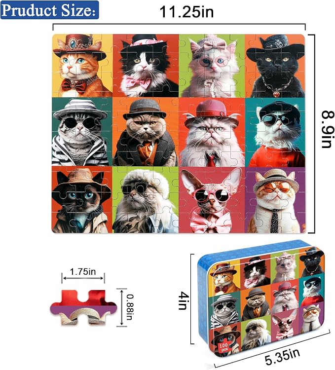 LELEMON Cat Puzzles for Kids Ages 4-8,100 Piece Colorful Kitty Kitten Cats Jigsaw Puzzle for Children,Learning Educational Toys for Boys and Girls